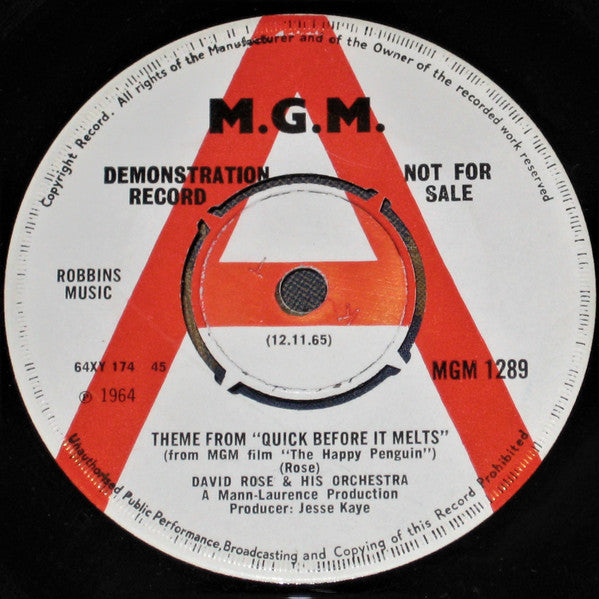 David Rose & His Orchestra : Theme From "Quick Before It Melts"  (7", Single, Promo)