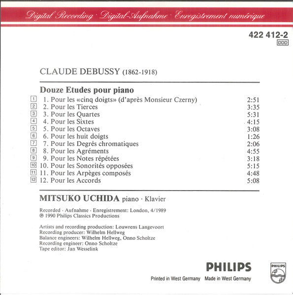 Debussy*, Mitsuko Uchida : 12 Etudes (CD, Album, RE)