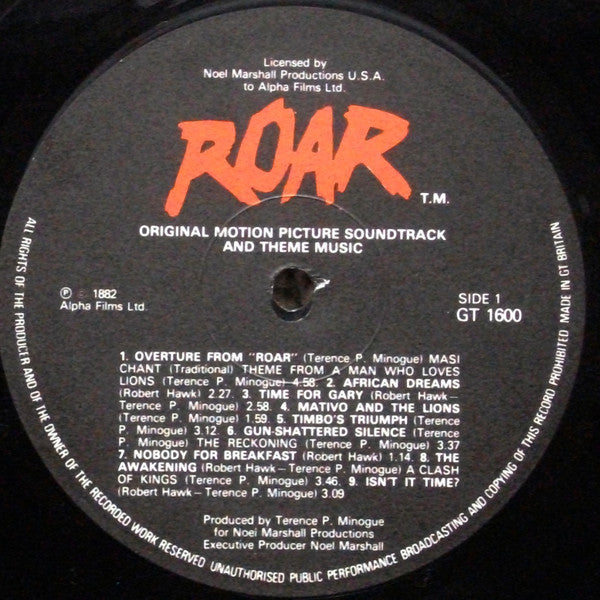 Various Orchestrated And Conducted By Terence P. Minogue Perfomed by The National Philharmonic Orchestra : Roar (Original Motion Picture Soundtrack And Theme Music) (LP)
