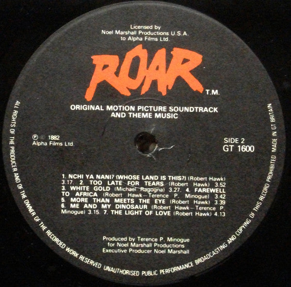 Various Orchestrated And Conducted By Terence P. Minogue Perfomed by The National Philharmonic Orchestra : Roar (Original Motion Picture Soundtrack And Theme Music) (LP)
