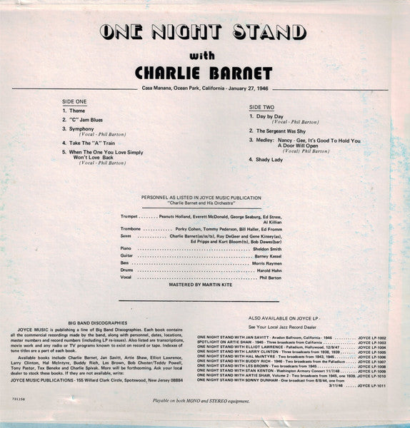Charlie Barnet : One Night Stand With Charlie Barnet (LP, Album)