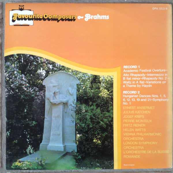 Johannes Brahms, Ernest Ansermet, Julius Katchen, Josef Krips, Pierre Monteux, Fritz Reiner, Helen Watts, Vienna Philharmonic Orchestra*, London Symphony Orchestra, L'Orchestre De La Suisse Romande : Brahms Academic Festival Overture Alto Rhapsody Variations On A Theme By Haydn Hungarian Dances Symphony No.1 (2xLP, Comp)