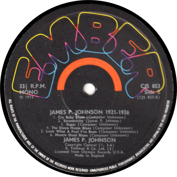 James P. Johnson* : 1921-1926 (LP, Comp, Mono)