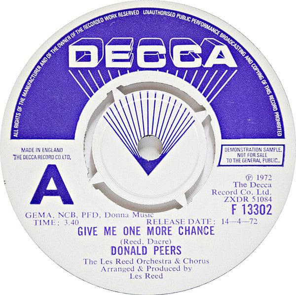 Donald Peers : Give Me One More Chance (7", Single, Promo)