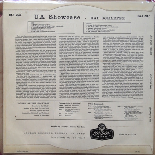 Hal Schaefer And His Orchestra : U A Showcase: Great Songs From United Artists Pictures (LP, Album, Mono)