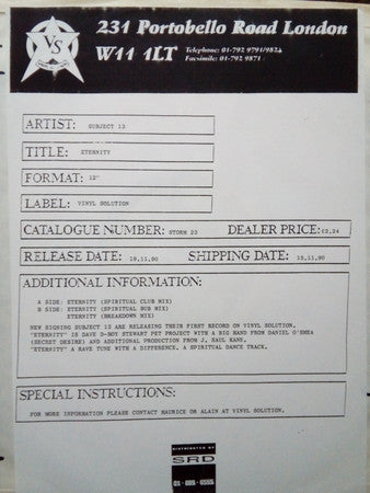 Subject 13 : Eternity (12", Promo, W/Lbl)