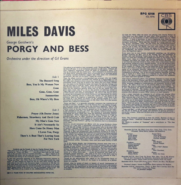 Miles Davis : Porgy And Bess (LP, Album, Mono, RE)