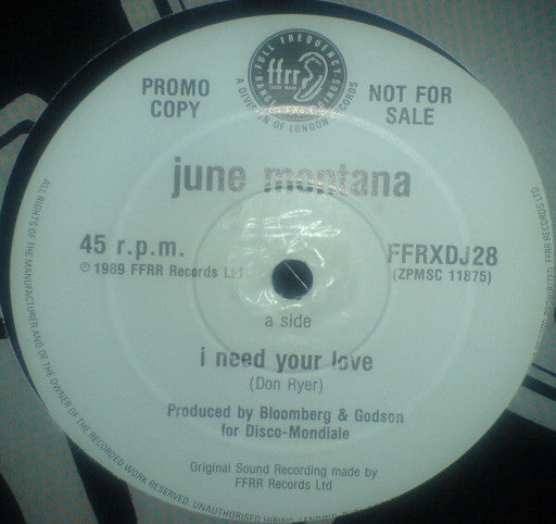 June Montana : I Need Your Love (12", Single, Promo)