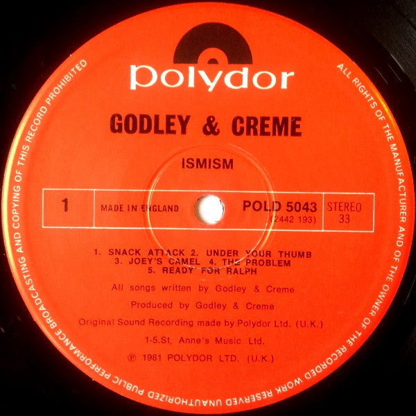 Godley & Creme : Ismism (LP, Album, Bla)