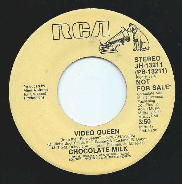 Chocolate Milk (2) : Video Queen (7", Single, Mono, Promo)