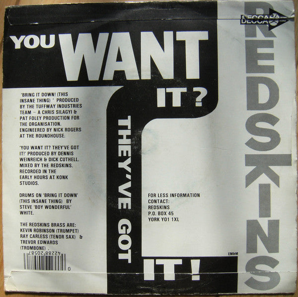 Redskins : Bring It Down (This Insane Thing) (7", Single)