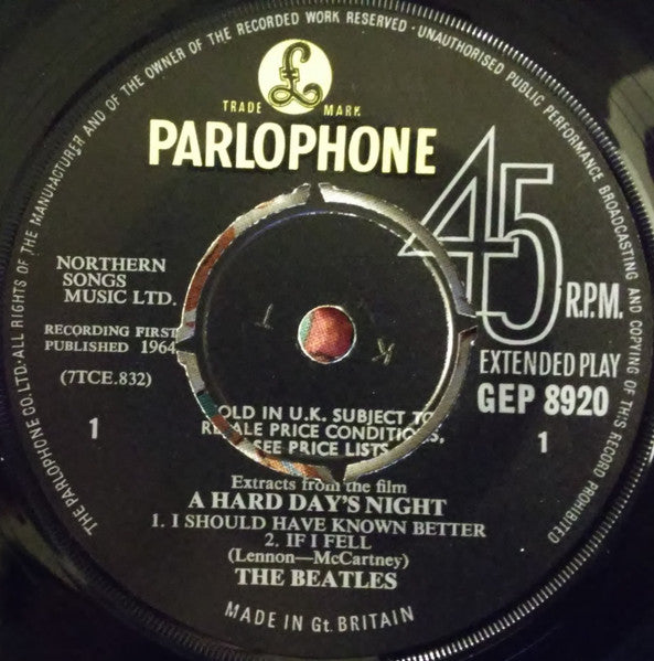 The Beatles : Extracts From The Film A Hard Day's Night (7", EP, Mono)