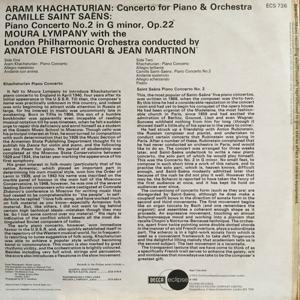 Khachaturian* / Saint-Saëns* : Piano Concerto / Piano Concerto No. 2 (LP, Comp, RM)