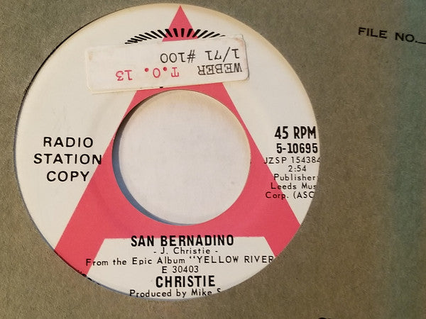 Christie : San Bernadino (7", Single, Promo)