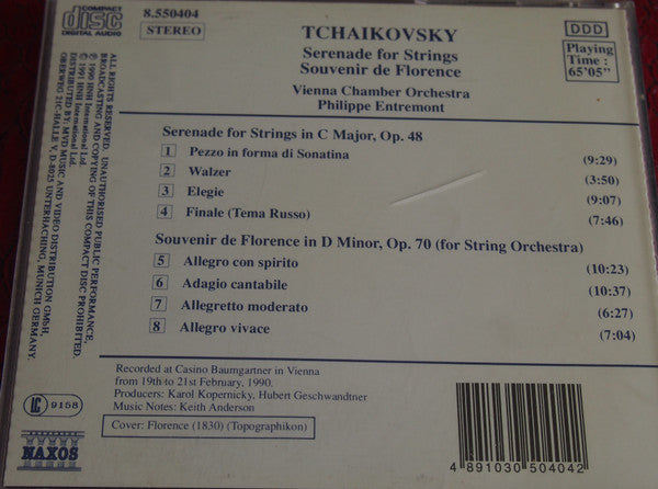 Tchaikovsky*, Vienna Chamber Orchestra*, Philippe Entremont : Serenade For Strings / Souvenir De Florence (CD, Album)