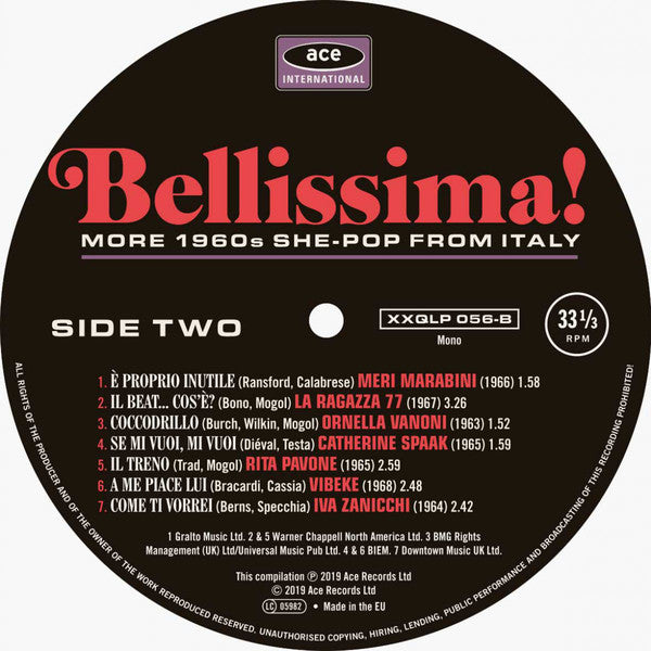 Various : Bellissima! (More 1960s She-Pop From Italy) (LP, Comp, Ltd, Whi)