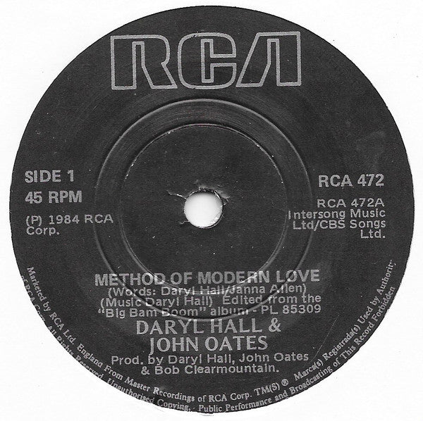 Daryl Hall & John Oates : Method Of Modern Love (7")