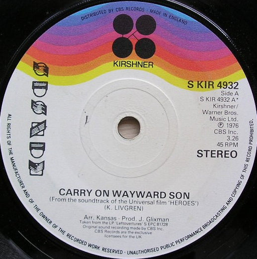 Kansas (2) : Carry On Wayward Son (7", Single, RE)