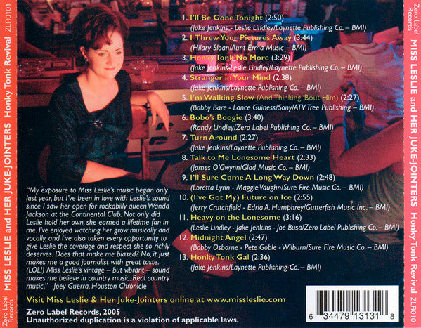 Miss Leslie And Her Juke-Jointers : Honky Tonk Revival (CD, Album)