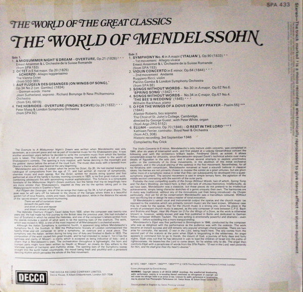 Mendelssohn* : The World Of Mendelssohn (LP, Comp)