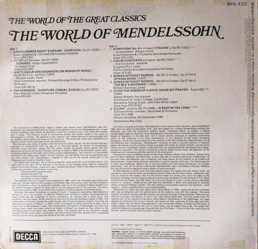Mendelssohn* : The World Of Mendelssohn (LP, Comp)
