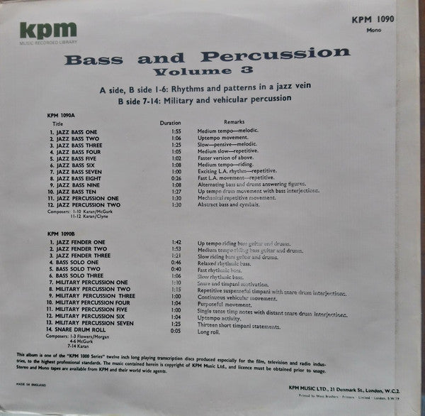 Various : Bass Guitar And Percussion - Volume 3 (LP, Mono)