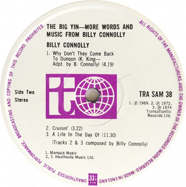 Billy Connolly : The Big Yin: More Words & Music From Billy Connolly (Volume Two) (LP, Comp, Smplr)