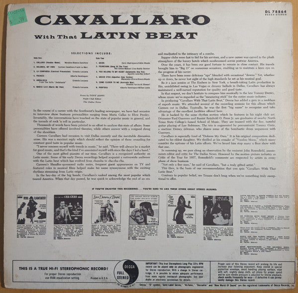 Carmen Cavallaro : Cavallaro With That Latin Beat (LP, Album, RP)