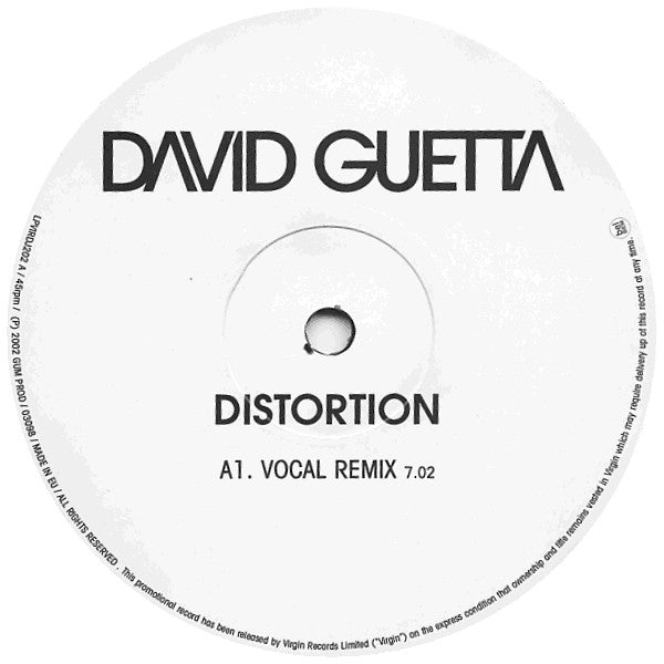 David Guetta : Distortion (12", Promo)