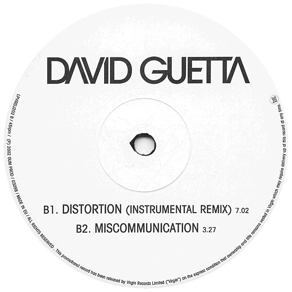 David Guetta : Distortion (12", Promo)