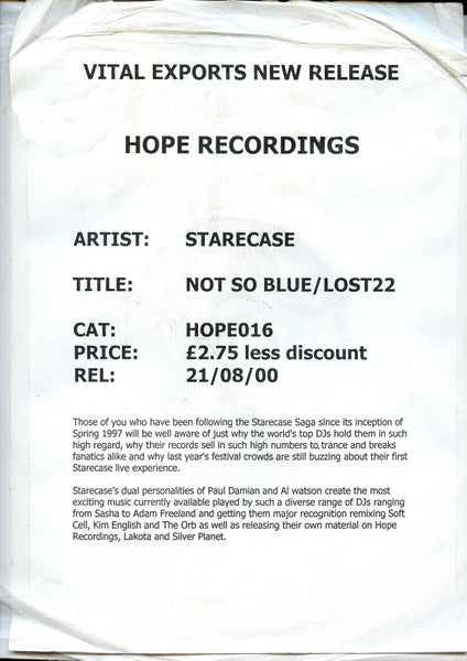 Starecase : Not So Blue / Lost 22 (12", Promo)