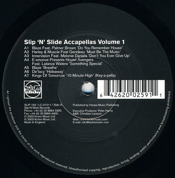 Various : Slip 'n' Slide Accapellas Volume 1 (12")