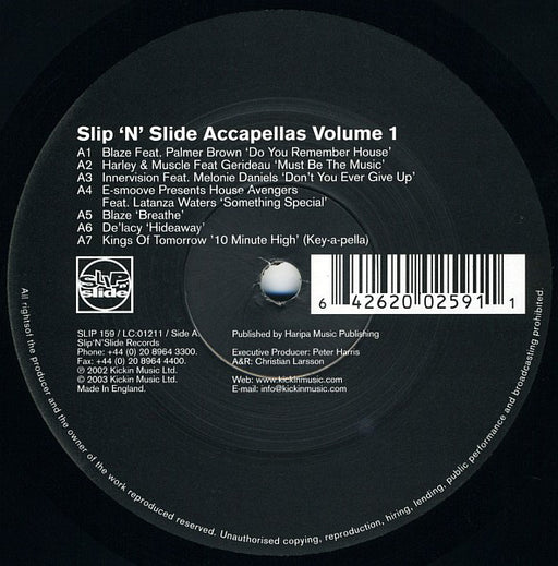Various : Slip 'n' Slide Accapellas Volume 1 (12")