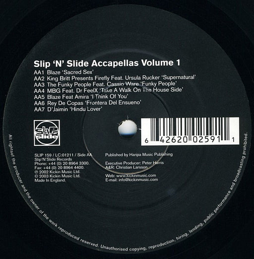 Various : Slip 'n' Slide Accapellas Volume 1 (12")