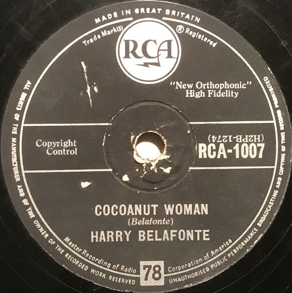 Harry Belafonte : Cocoanut Woman / Island In The Sun (Shellac, 10")