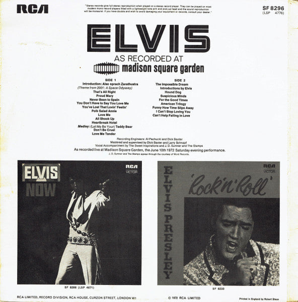 Elvis* : Elvis As Recorded At Madison Square Garden (LP, Album)
