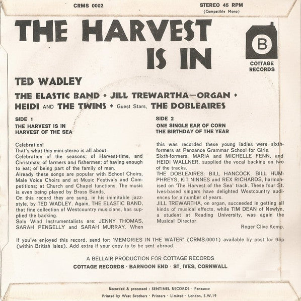 Ted Wadley : The Harvest Is In (7", EP)