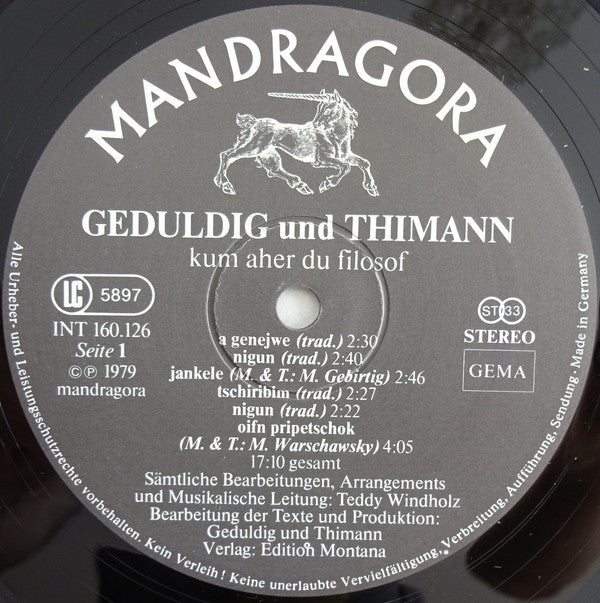 Geduldig Und Thimann : Kum Aher Du Filosof (LP, Album)