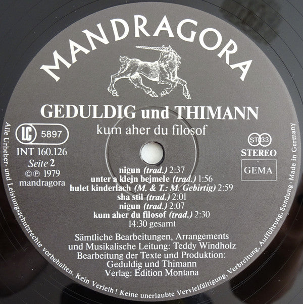 Geduldig Und Thimann : Kum Aher Du Filosof (LP, Album)