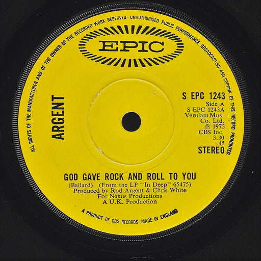 Argent : God Gave Rock And Roll To You (7", Yel)