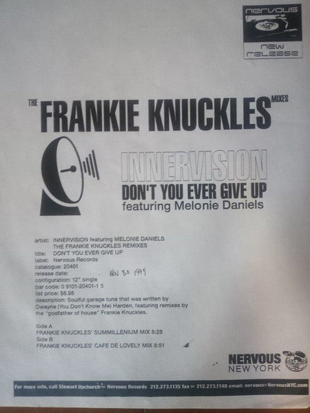 Innervision (4) Featuring Melonie Daniels : Don't You Ever Give Up (The Frankie Knuckles Remixes) (12")