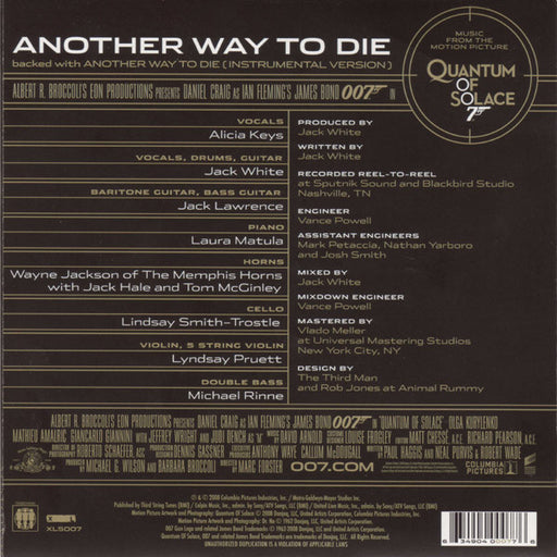 Jack White (2) & Alicia Keys : Another Way To Die (7", Single, Gol)