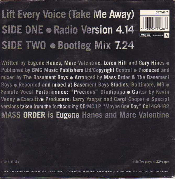 Mass Order : Lift Every Voice (Take Me Away) (7", Single)