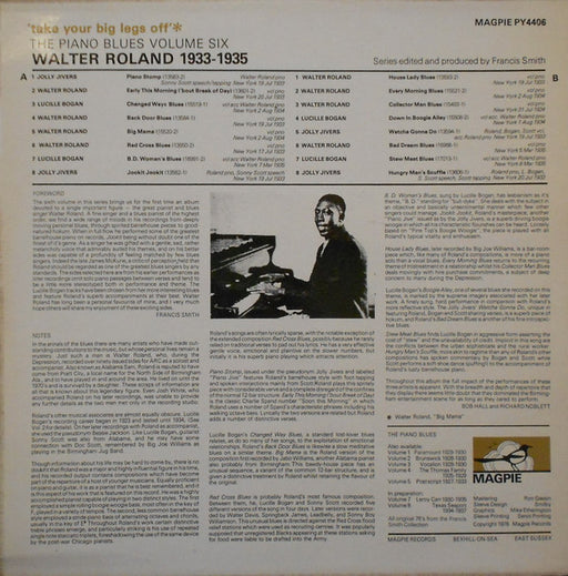 Walter Roland : 'Take Your Big Legs Off' Walter Roland 1933 - 1935 (LP, Comp, Mono)