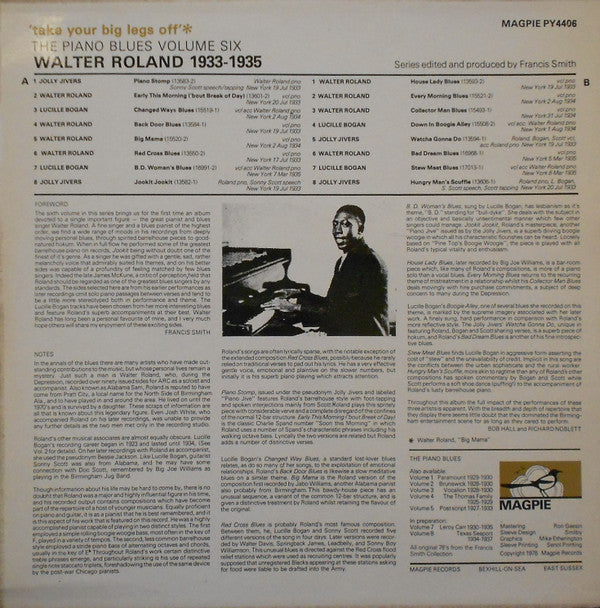 Walter Roland : 'Take Your Big Legs Off' Walter Roland 1933 - 1935 (LP, Comp, Mono)