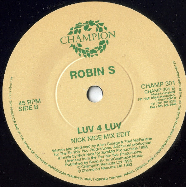 Robin S. : Luv 4 Luv (7", Single)