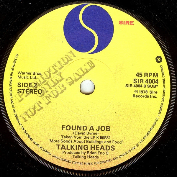 Talking Heads : Take Me To The River (7", Single, Promo)