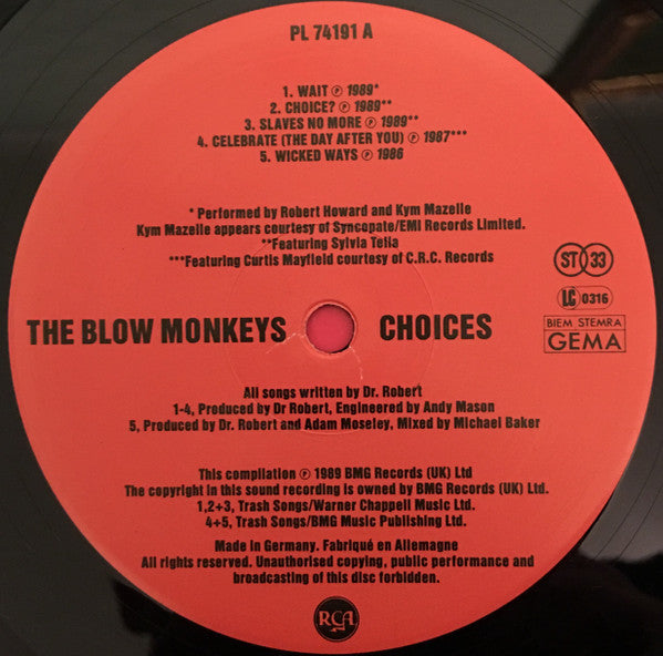 The Blow Monkeys : Choices - The Singles Collection (LP, Comp)