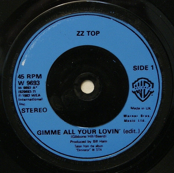 ZZ Top : Gimme All Your Lovin' (7", Single, Blu)