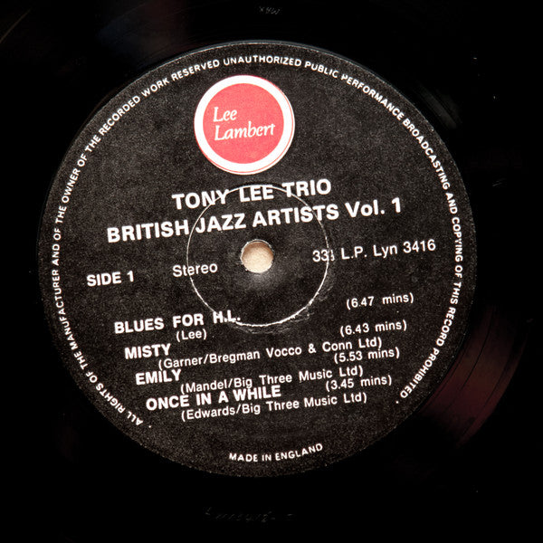 The Tony Lee Trio : British Jazz Artists Vol.1 (LP, Album)
